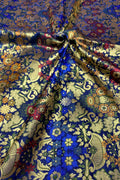 Blue Handloom Banarasi Kimkhwab Silk Meenakari Flower Design Fabric ( 1 Mtr ) - Luxurion World