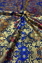 Blue Handloom Banarasi Kimkhwab Silk Meenakari Flower Design Fabric ( 1 Mtr ) - Luxurion World