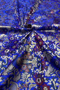 Blue Handloom Banarasi Kimkhwab Silk Meenakari Flower Design Fabric ( 1 Mtr ) - Luxurion World
