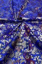 Blue Handloom Banarasi Kimkhwab Silk Meenakari Flower Design Fabric ( 1 Mtr ) - Luxurion World
