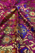 Pink Handloom Banarasi Kimkhwab Silk Meenakari Flower Design Fabric ( 1 Mtr ) - Luxurion World