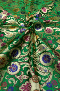 Green Handloom Banarasi Kimkhwab Silk Meenakari Flower Design Fabric ( 1 Mtr ) - Luxurion World