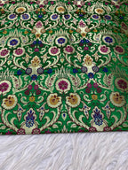 Green Handloom Banarasi Kimkhwab Silk Meenakari Flower Design Fabric ( 1 Mtr ) - Luxurion World