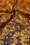 Orange Handloom Banarasi Kimkhwab Silk Meenakari Flower Design Fabric ( 1 Mtr ) - Luxurion World