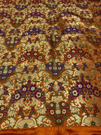 Orange Handloom Banarasi Kimkhwab Silk Meenakari Flower Design Fabric ( 1 Mtr ) - Luxurion World