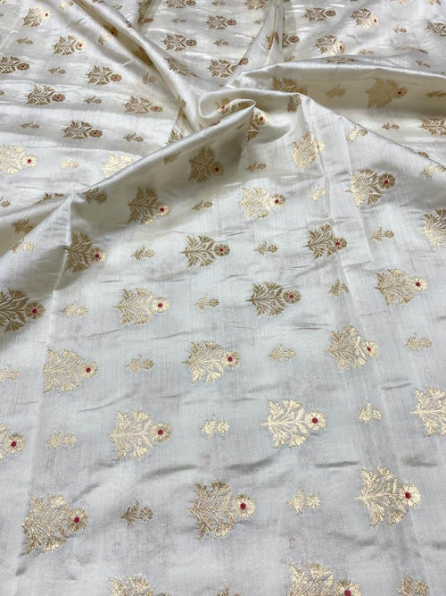 Dyeable Banarasi Pure Chinya Silk Handloom Fabric (2.5 mtr) - Luxurion World
