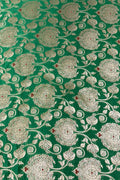 Green Pink Handloom Banarasi Silk Meenakari Flower Design Fabric ( 2.5 Mtr ) - Luxurion World