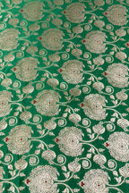 Green Pink Handloom Banarasi Silk Meenakari Flower Design Fabric ( 2.5 Mtr ) - Luxurion World