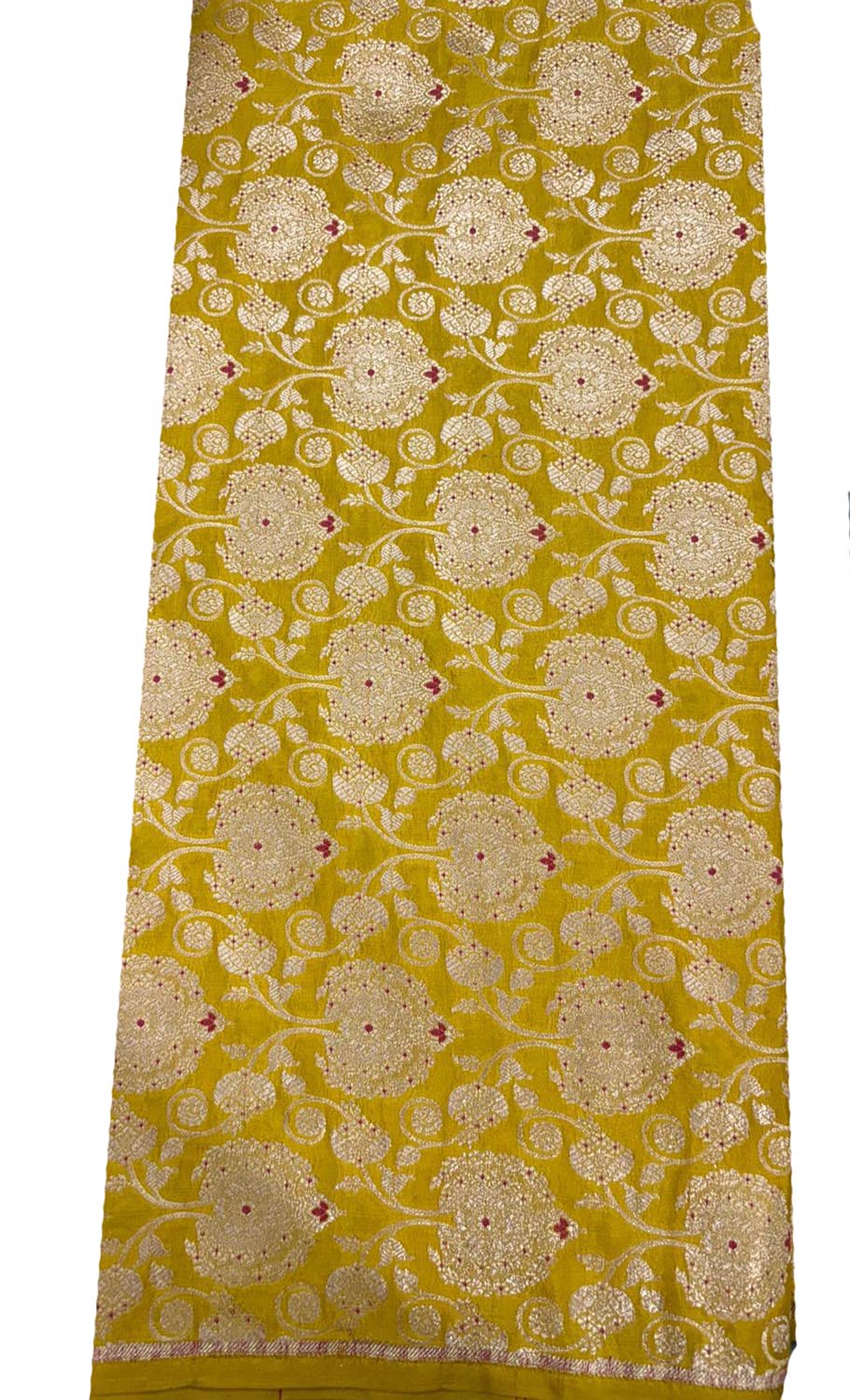 Yellow Pink Handloom Banarasi Silk Meenakari Flower Design Fabric ( 2.5 Mtr ) - Luxurion World