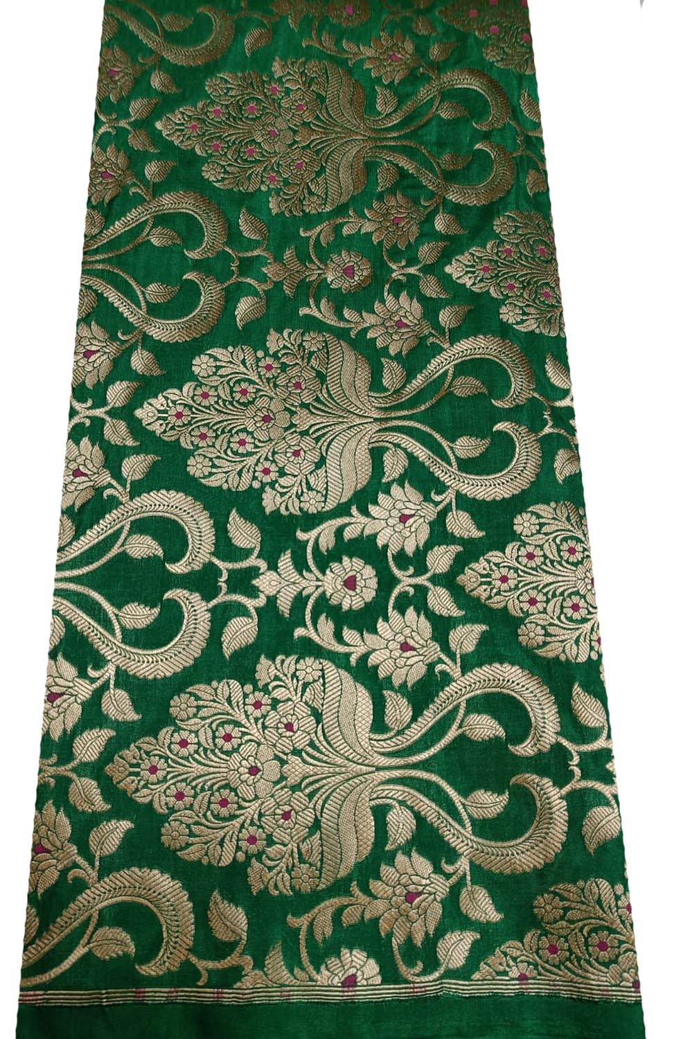 Green Handloom Banarasi Silk Meenakari Flower Design Fabric ( 2.5 Mtr ) - Luxurion World