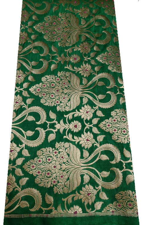 Green Handloom Banarasi Silk Meenakari Flower Design Fabric ( 2.5 Mtr ) - Luxurion World
