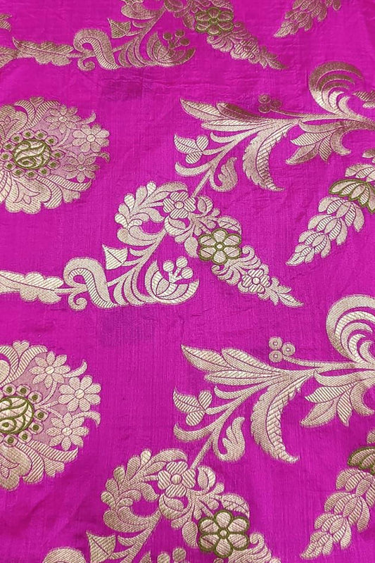 Pink Handloom Banarasi Silk Meenakari Flower Design Fabric ( 2.5 Mtr ) - Luxurion World