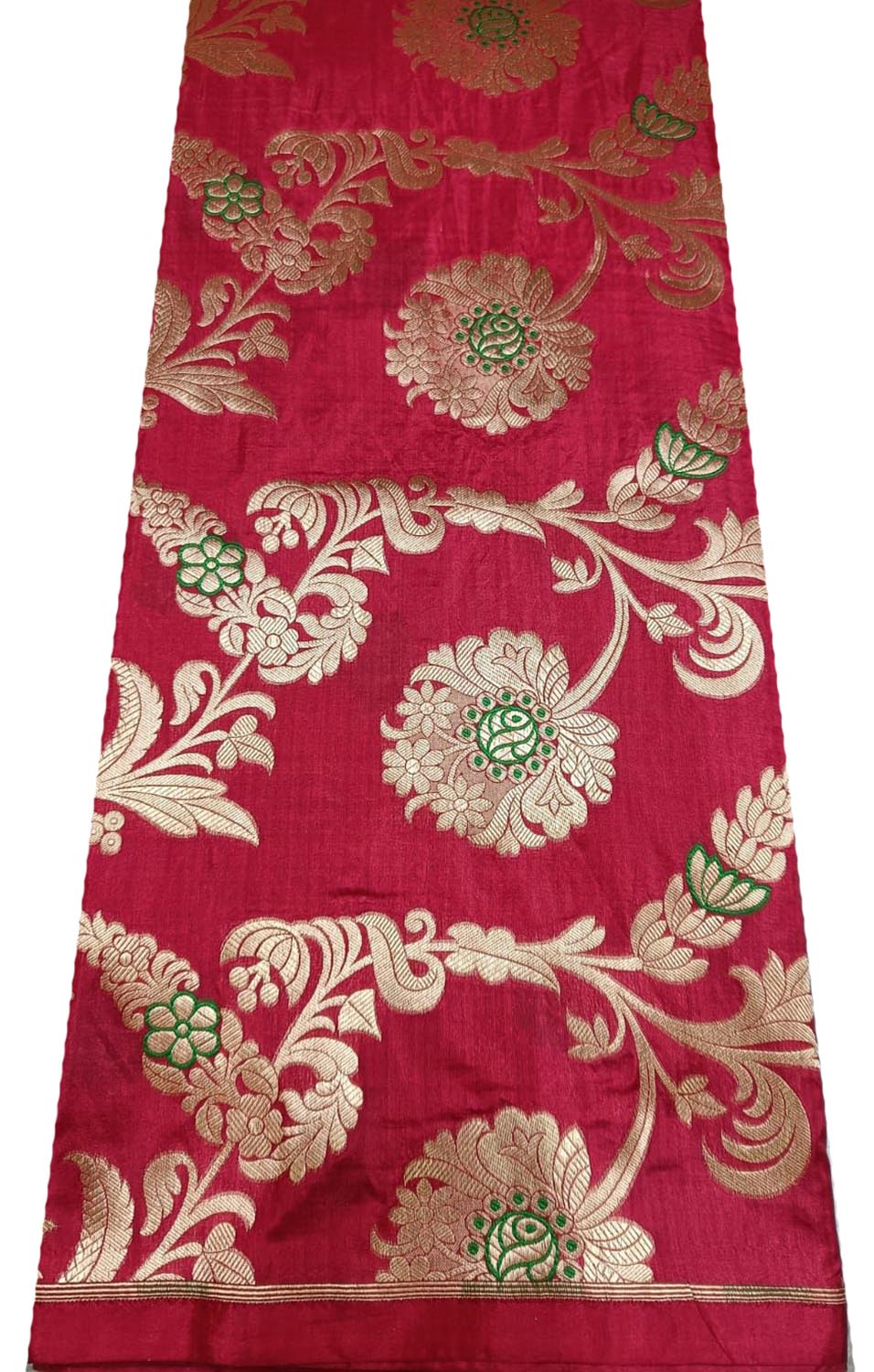 Red Handloom Banarasi Silk Meenakari Flower Design Fabric ( 2.5 Mtr ) - Luxurion World