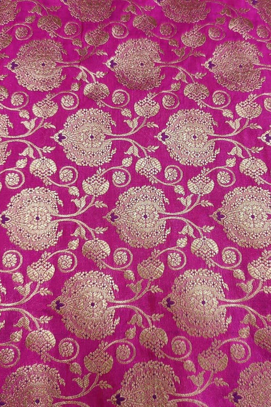Pink Handloom Banarasi Silk Meenakari Flower Design Fabric ( 2.5 Mtr ) - Luxurion World