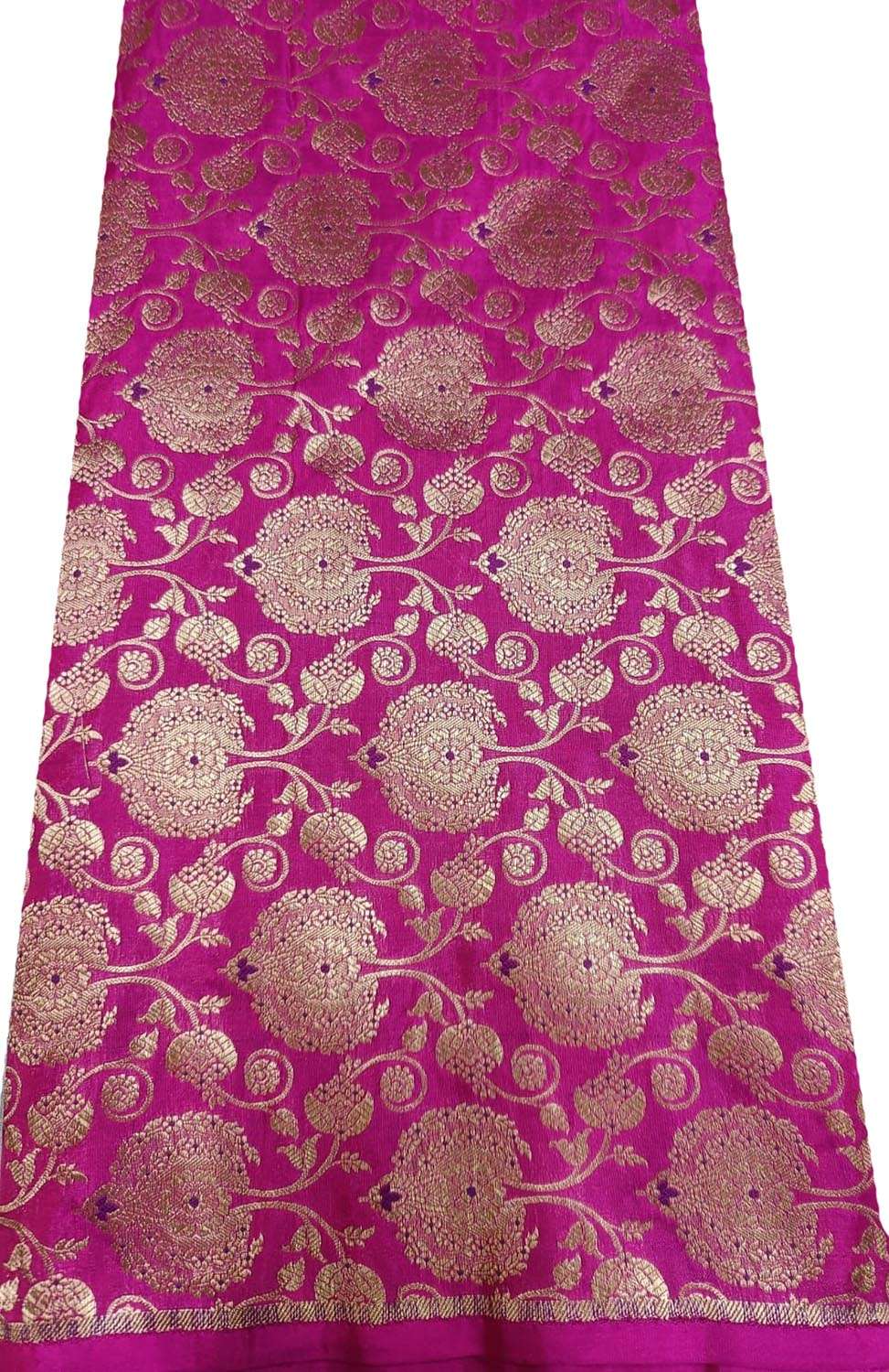 Pink Handloom Banarasi Silk Meenakari Flower Design Fabric ( 2.5 Mtr ) - Luxurion World