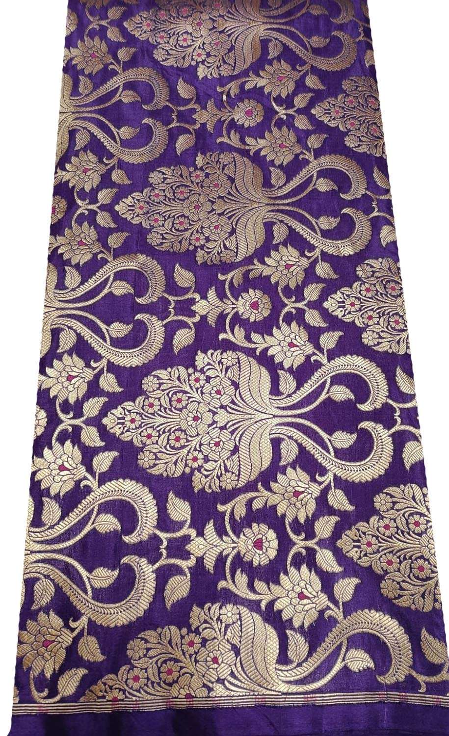 Exquisite Purple Handloom Banarasi Silk Meenakari Flower Design Fabric ( 2.5 Mtr ) - Luxurion World