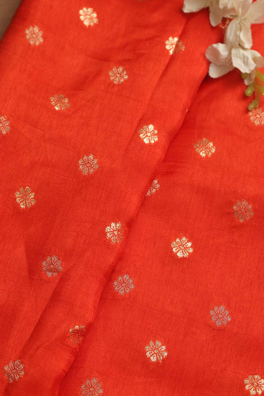 Orange Banarasi Dola Silk Fabric ( 1 Mtr ) - Luxurion World