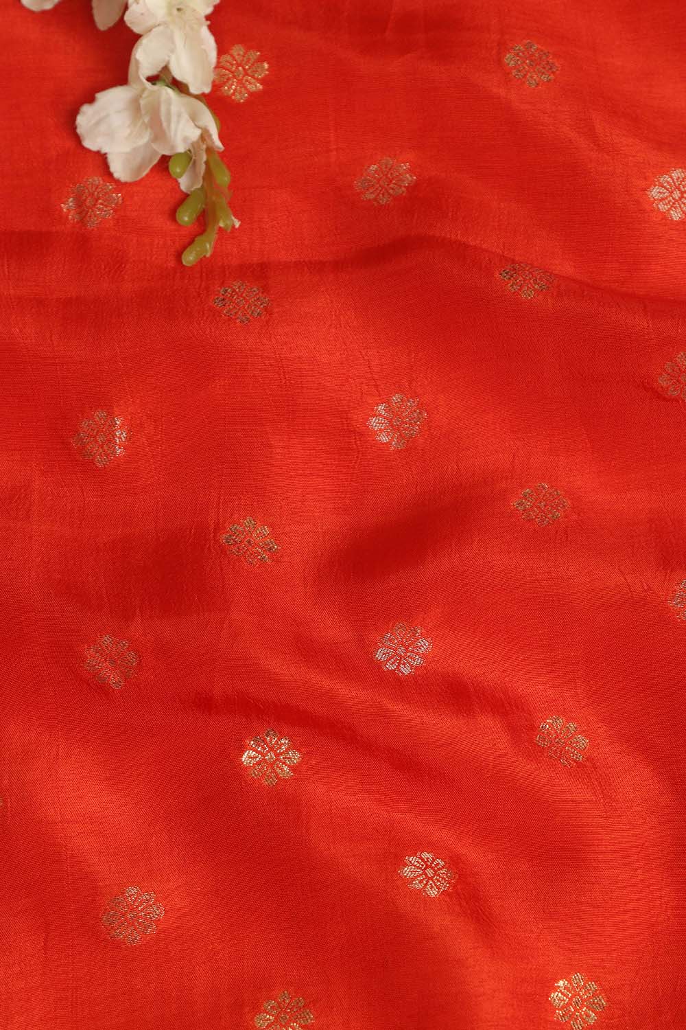 Orange Banarasi Dola Silk Fabric ( 1 Mtr ) - Luxurion World