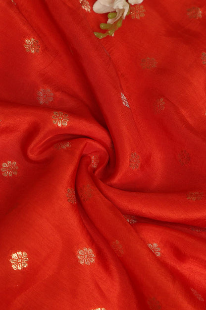 Orange Banarasi Dola Silk Fabric ( 1 Mtr ) - Luxurion World