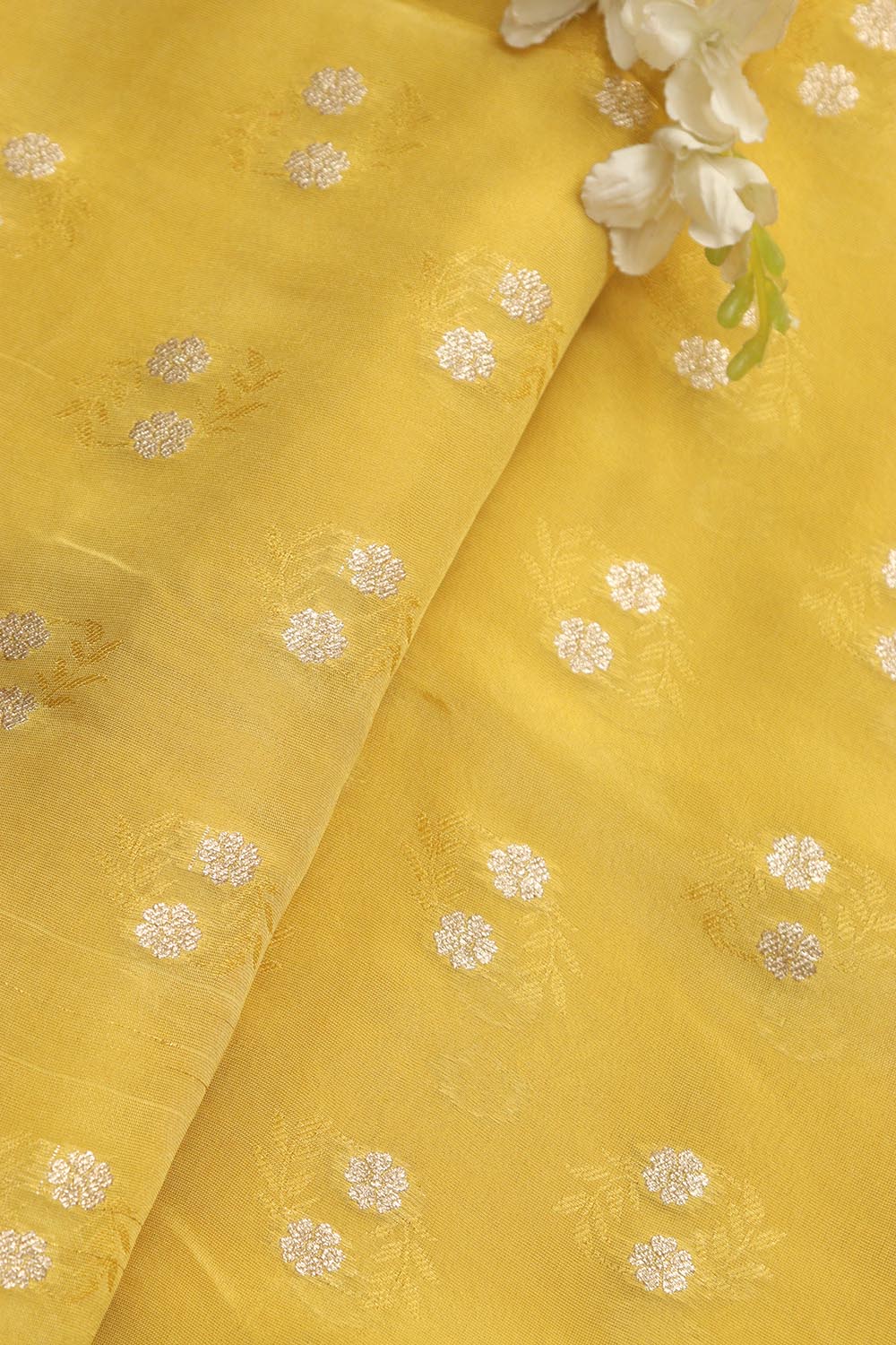 Yellow Banarasi Tissue Crepe Fabric - 1 Mtr - Luxurion World