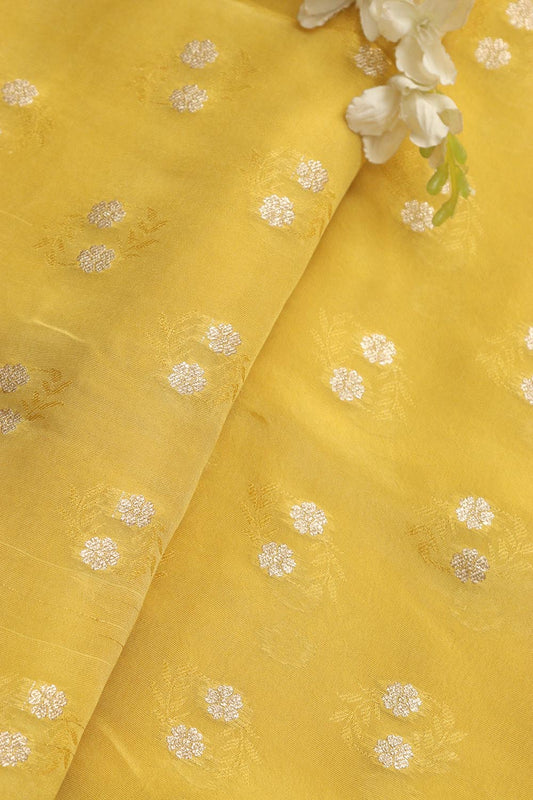 Yellow Banarasi Tissue Crepe Fabric - 1 Mtr - Luxurion World
