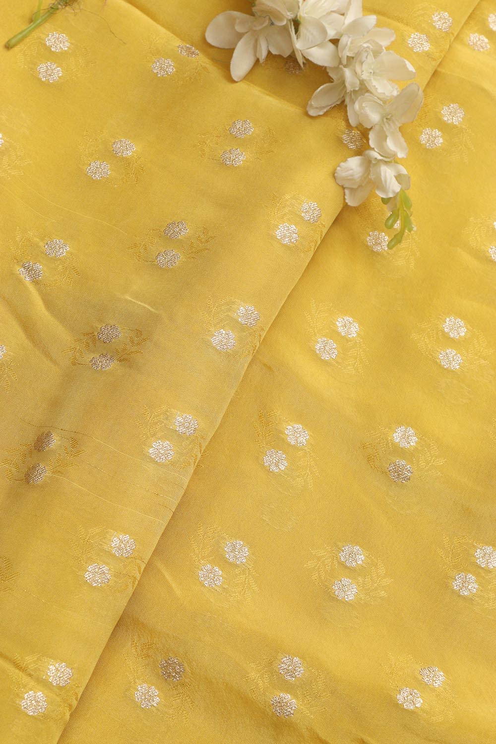 Yellow Banarasi Tissue Crepe Fabric - 1 Mtr - Luxurion World