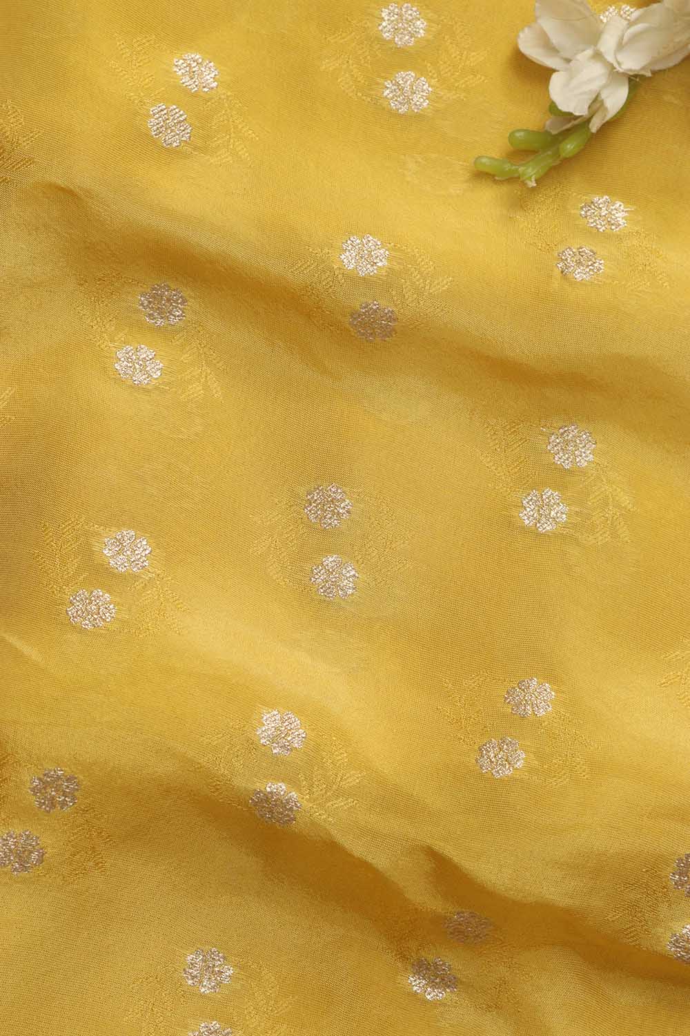 Yellow Banarasi Tissue Crepe Fabric - 1 Mtr - Luxurion World