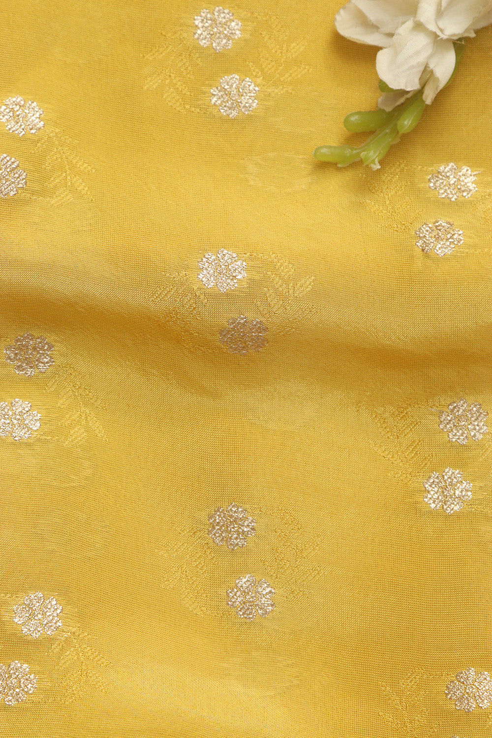Yellow Banarasi Tissue Crepe Fabric - 1 Mtr - Luxurion World