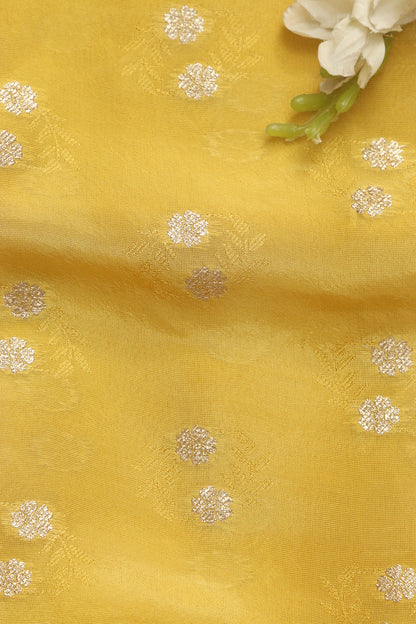 Yellow Banarasi Tissue Crepe Fabric - 1 Mtr - Luxurion World