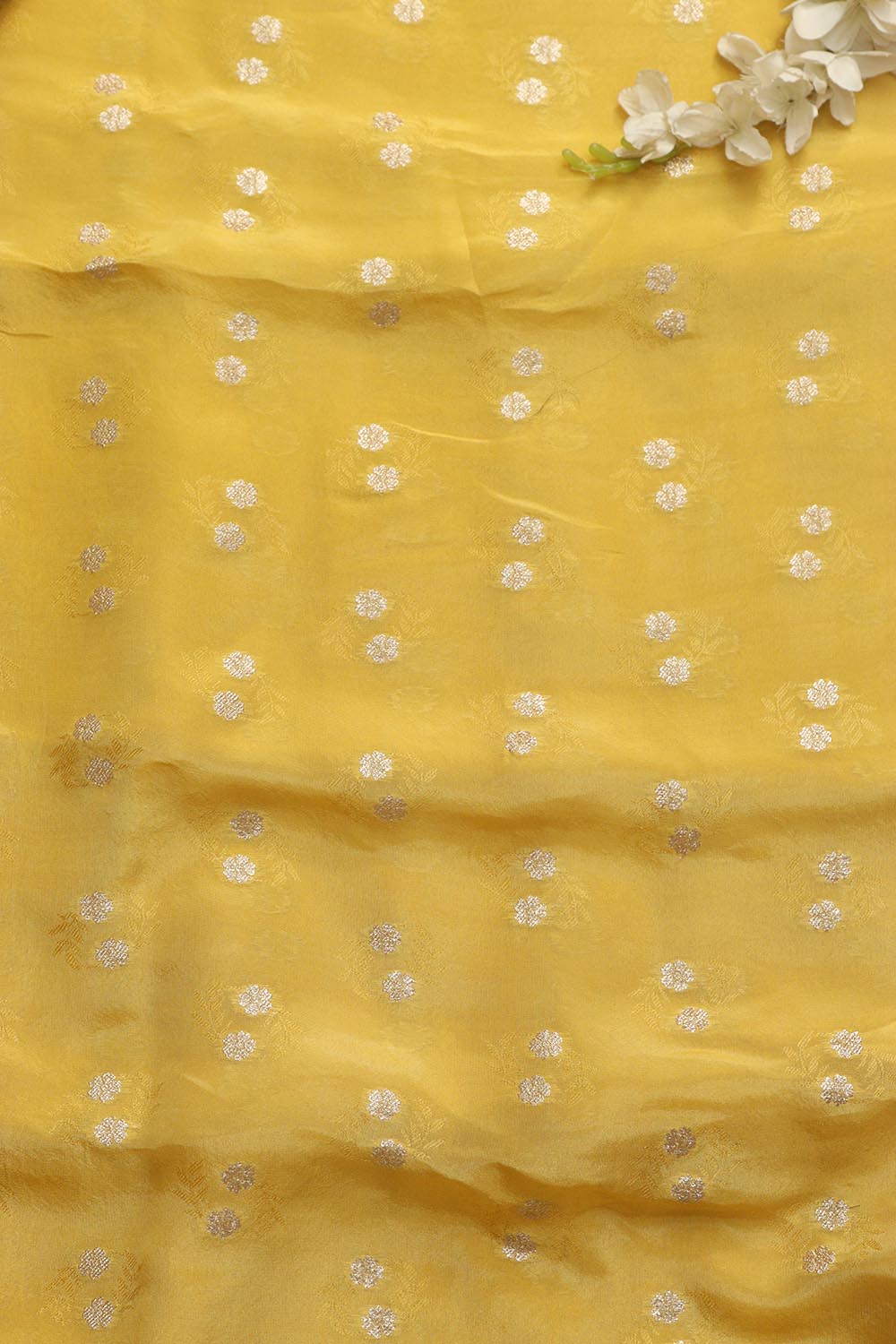 Yellow Banarasi Tissue Crepe Fabric - 1 Mtr - Luxurion World