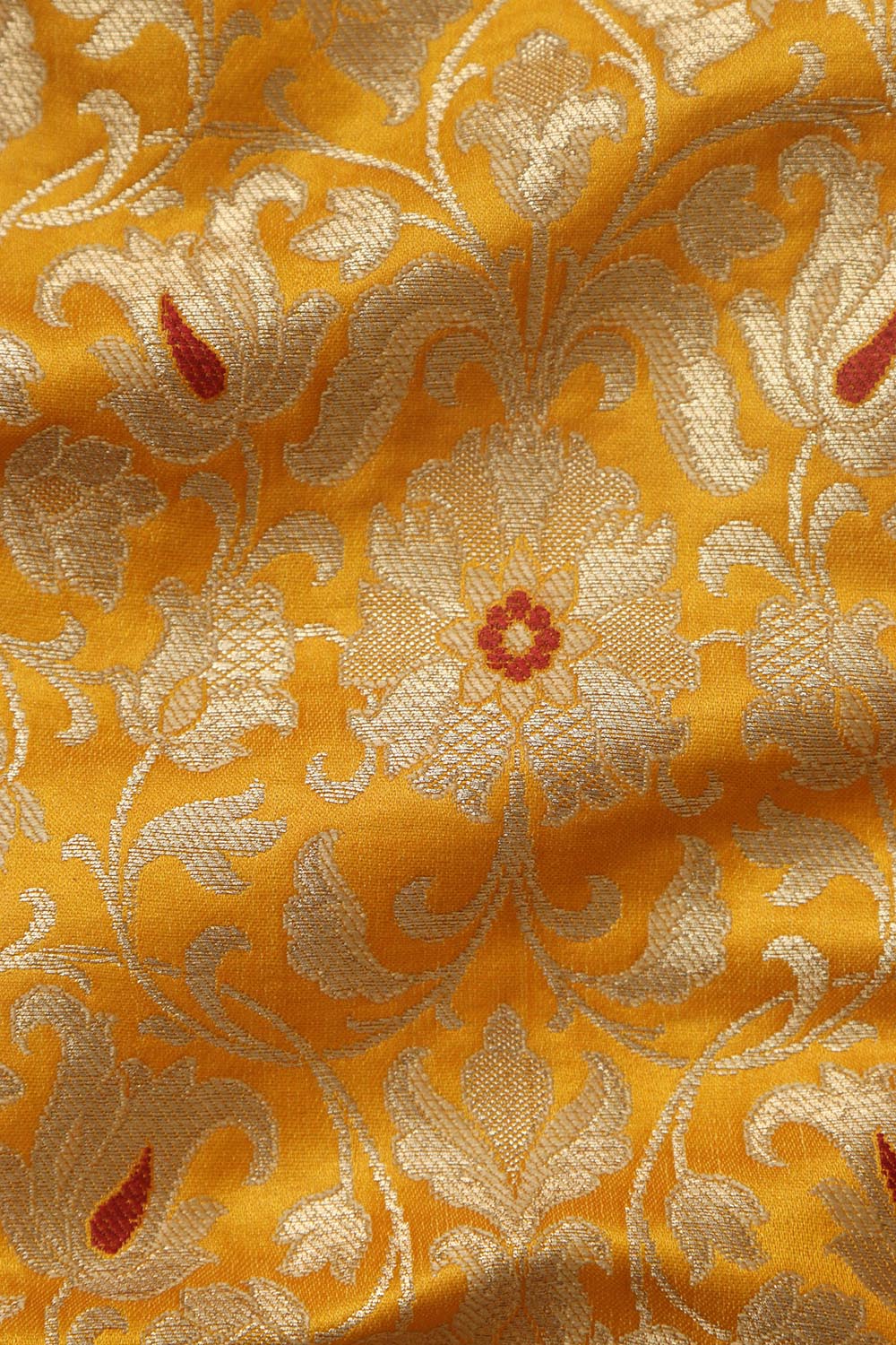 Yellow Banarasi Kimkhwab Silk Meenakari Fabric ( 1 Mtr ) - Luxurion World