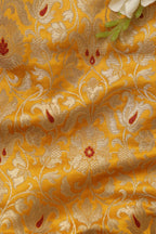 Yellow Banarasi Kimkhwab Silk Meenakari Fabric ( 1 Mtr ) - Luxurion World