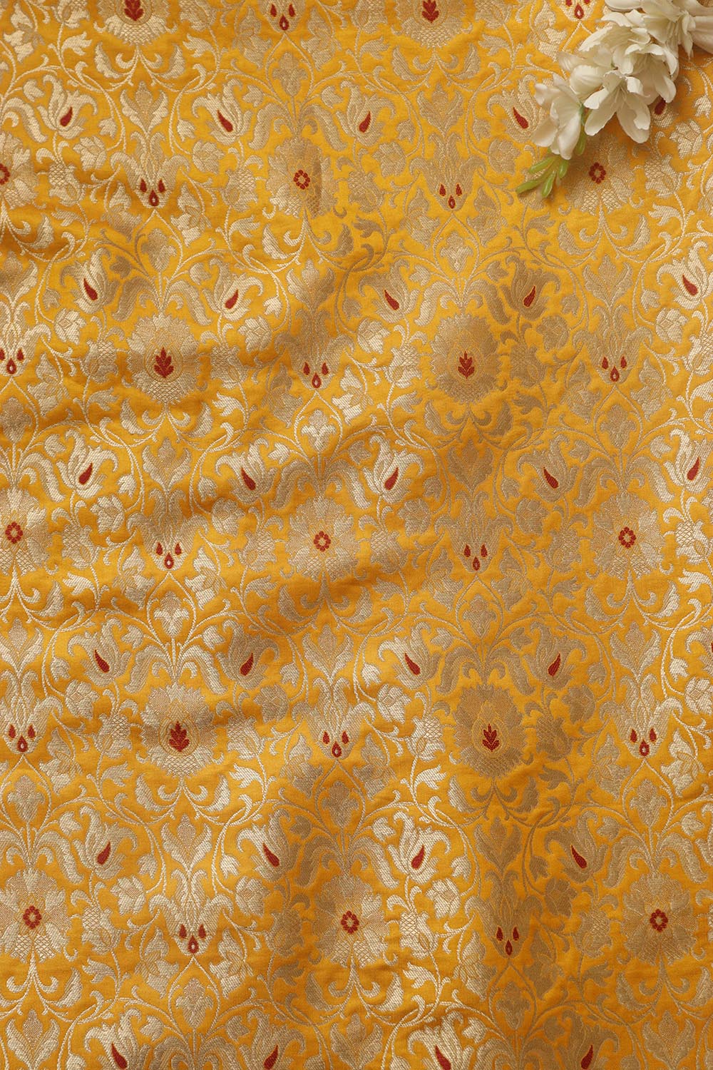 Yellow Banarasi Kimkhwab Silk Meenakari Fabric ( 1 Mtr ) - Luxurion World