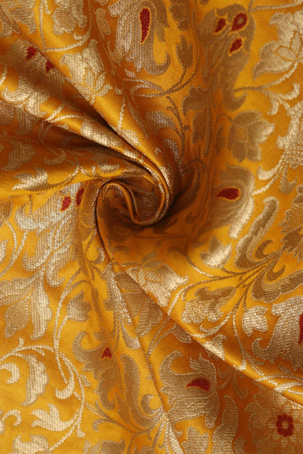 Yellow Banarasi Kimkhwab Silk Meenakari Fabric ( 1 Mtr ) - Luxurion World