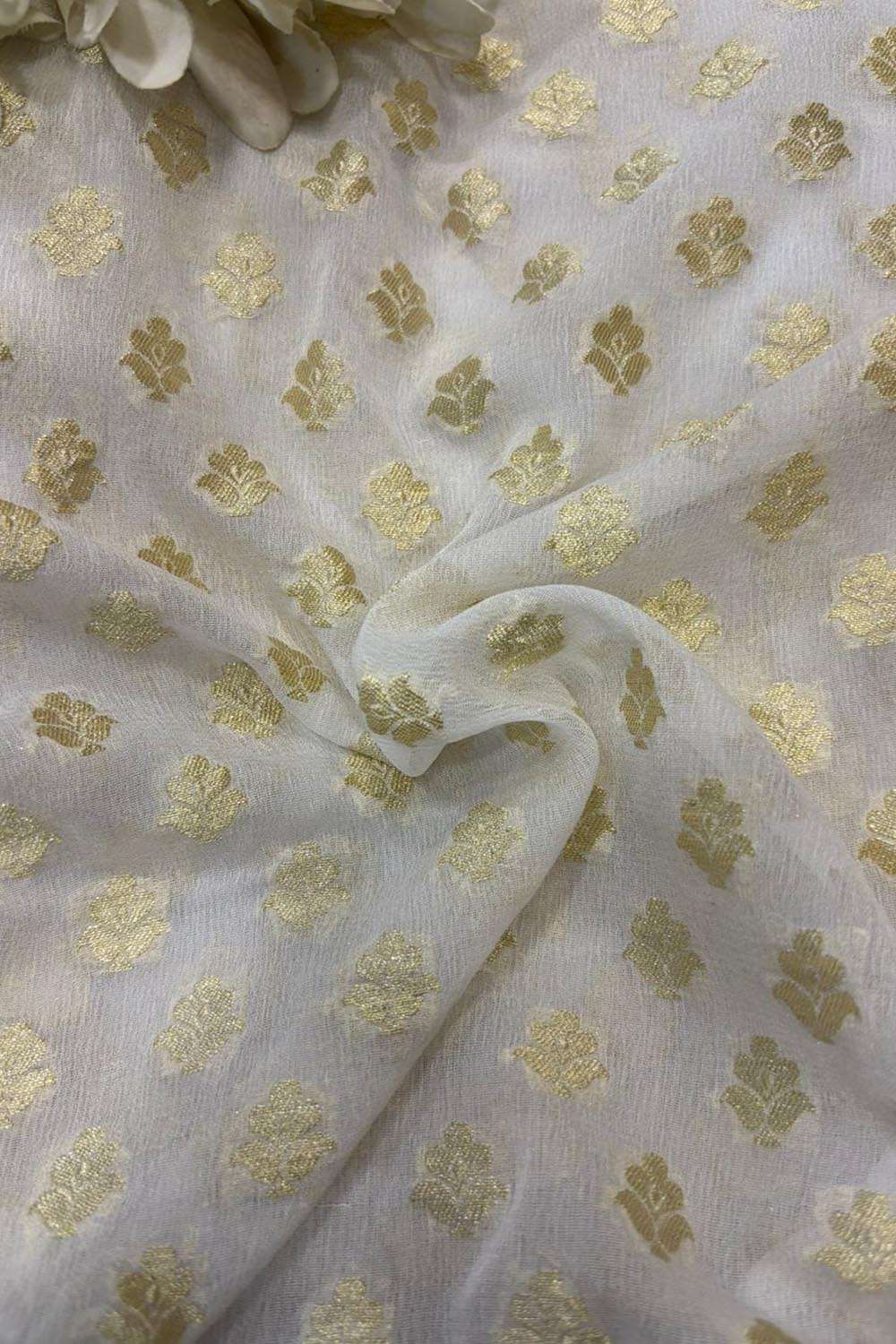 Dyeable Handloom Banarasi Pure Georgette Booti Design Fabric - Luxurion World