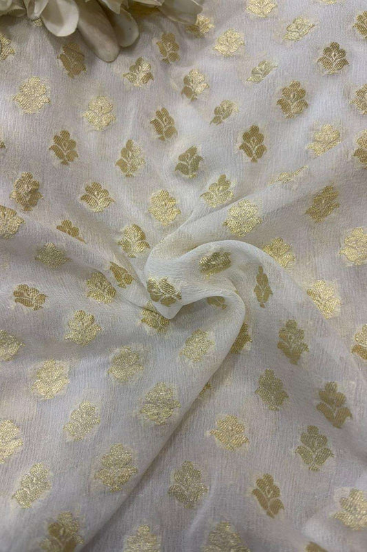 Dyeable Handloom Banarasi Pure Georgette Booti Design Fabric - Luxurion World