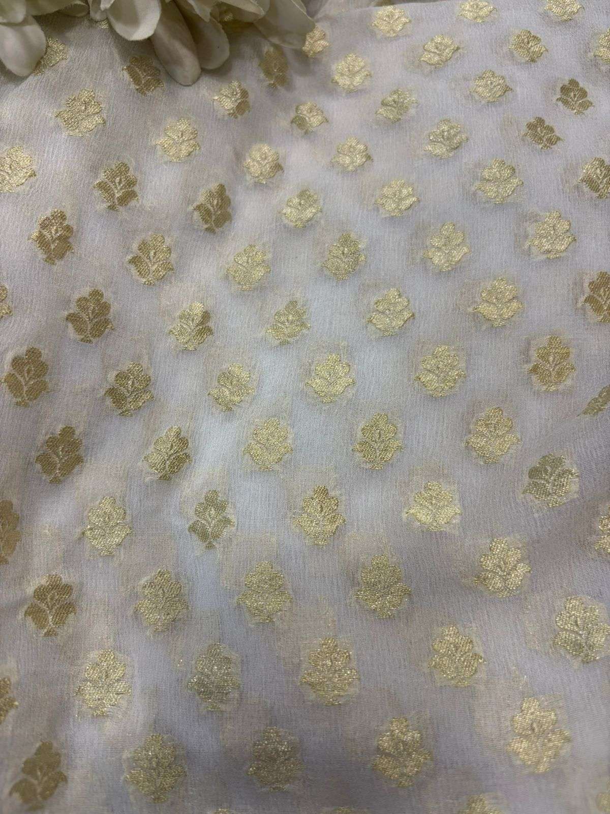 Dyeable Handloom Banarasi Pure Georgette Booti Design Fabric - Luxurion World
