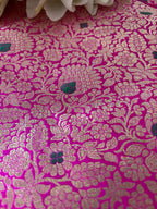 Exquisite Pink Banarasi Pure Katan Silk Meenakari Flower Design Fabric ( 2.5 Mtr ) - Luxurion World