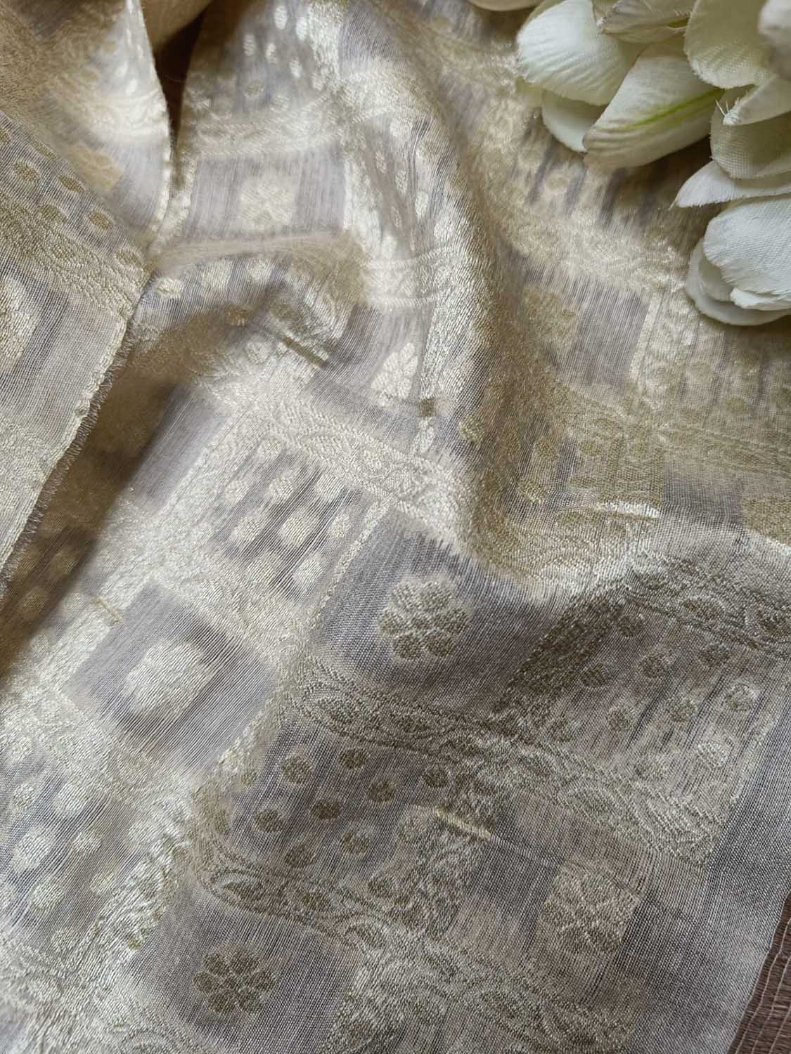 Dyeable Banarasi Handloom Pure Moonga Silk Fabric ( 1 Mtr ) - Luxurion World