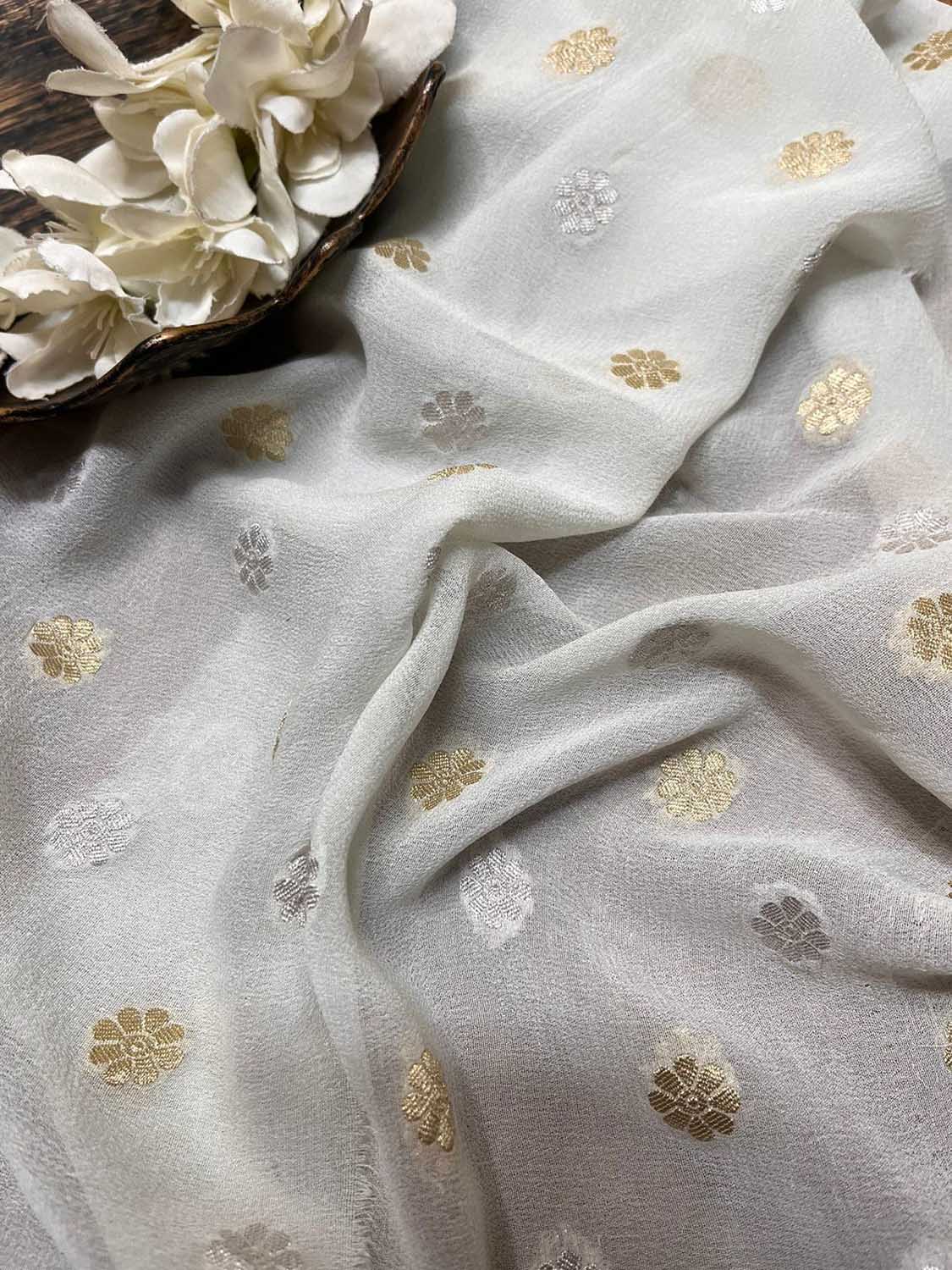 Dyeable Banarasi Handloom Pure Georgette Fabric ( 1 Mtr ) - Luxurion World