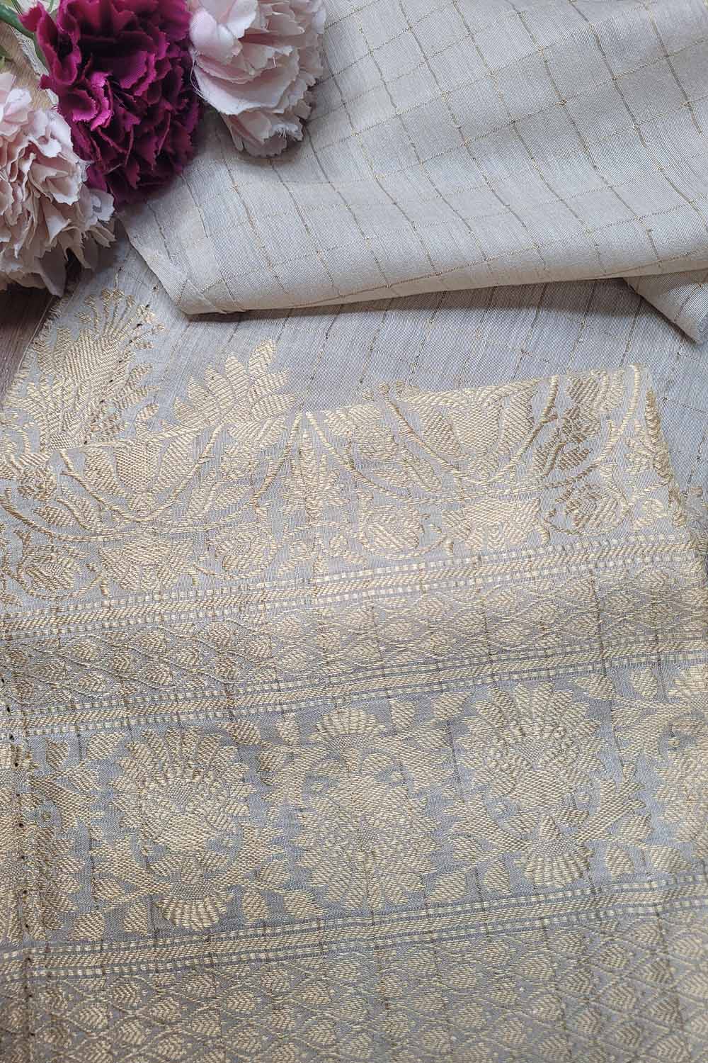Dyeable Banarasi Handloom Pure Moonga Silk Fabric ( 2.5 Mtr ) - Luxurion World