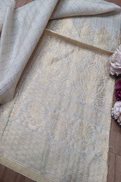 Dyeable Banarasi Handloom Pure Moonga Silk Fabric ( 2.5 Mtr ) - Luxurion World