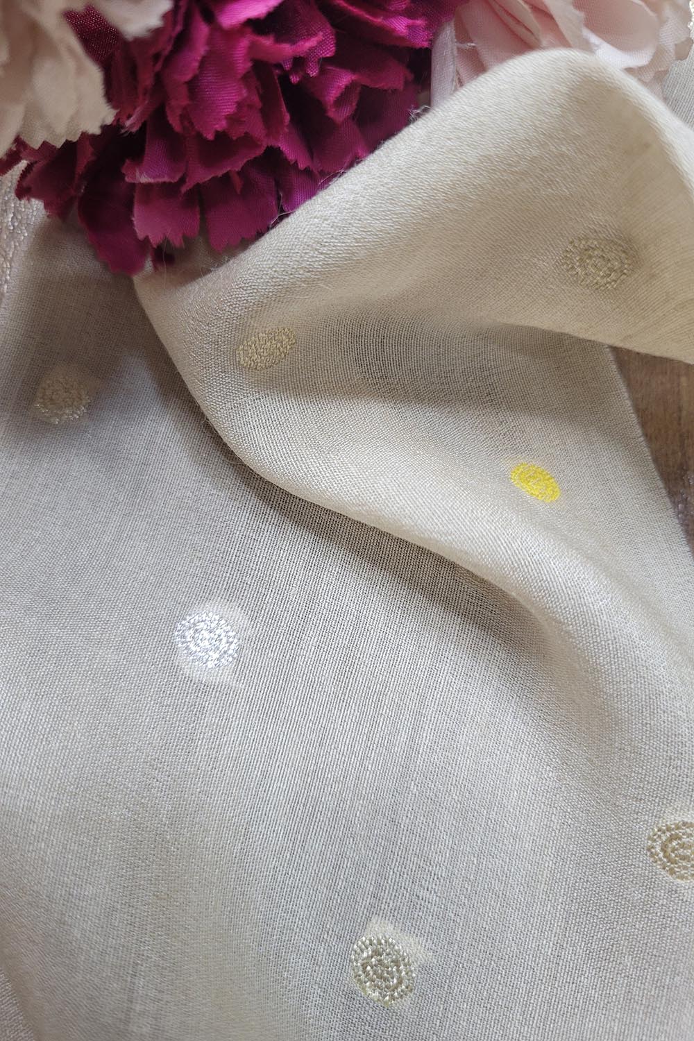 Dyeable Banarasi Handloom Pure Moonga Silk Booti Design Fabric ( 2.5 Mtr ) - Luxurion World