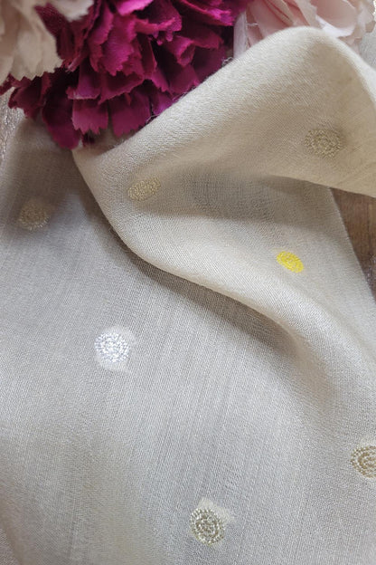 Dyeable Banarasi Handloom Pure Moonga Silk Booti Design Fabric ( 2.5 Mtr ) - Luxurion World