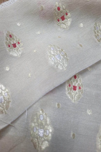 Dyeable Banarasi Handloom Pure Moonga Silk Meenakari Fabric ( 2.5 Mtr ) - Luxurion World