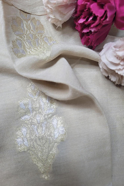 Dyeable Banarasi Handloom Pure Moonga Silk Sona Roopa Fabric ( 2.5 Mtr ) - Luxurion World