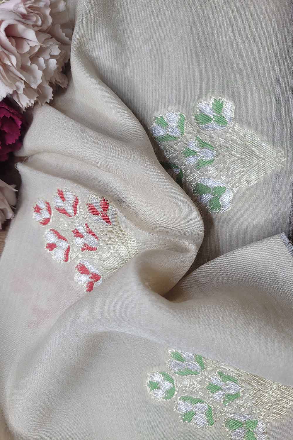 Dyeable Banarasi Handloom Pure Moonga Silk Meenakari Fabric ( 2.5 Mtr ) - Luxurion World