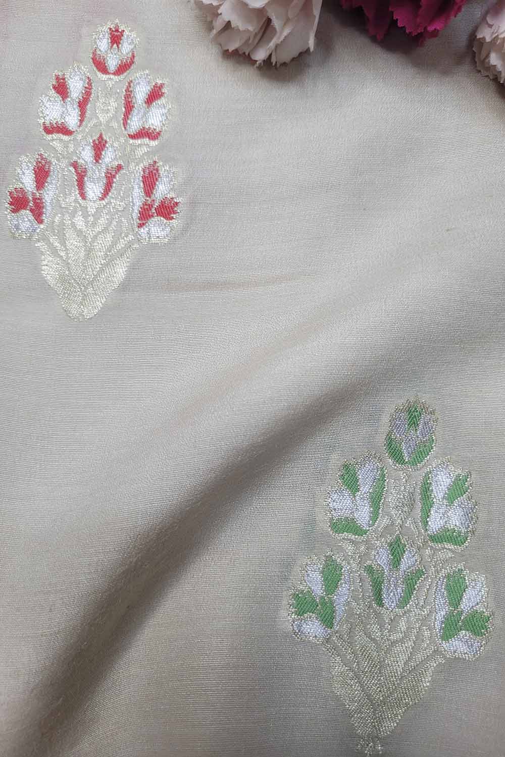 Dyeable Banarasi Handloom Pure Moonga Silk Meenakari Fabric ( 2.5 Mtr ) - Luxurion World