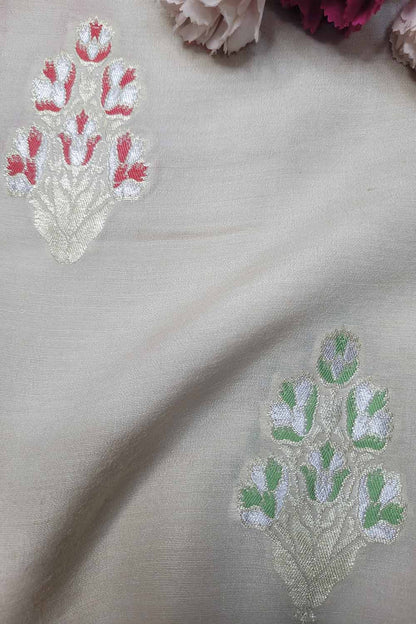 Dyeable Banarasi Handloom Pure Moonga Silk Meenakari Fabric ( 2.5 Mtr ) - Luxurion World