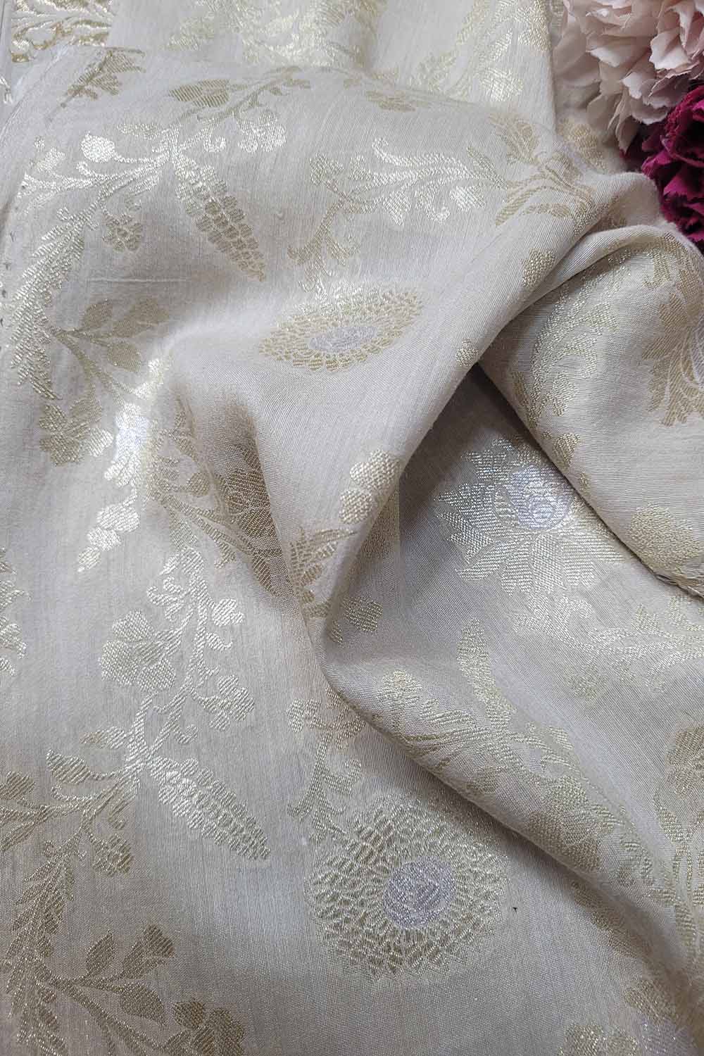 Dyeable Banarasi Handloom Pure Moonga Silk Sona Roopa Fabric ( 2.5 Mtr ) - Luxurion World